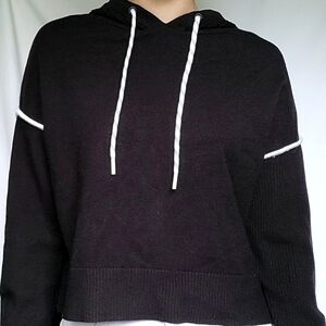 FLX Black And White Ribbed High-Low Sweater Hoodie